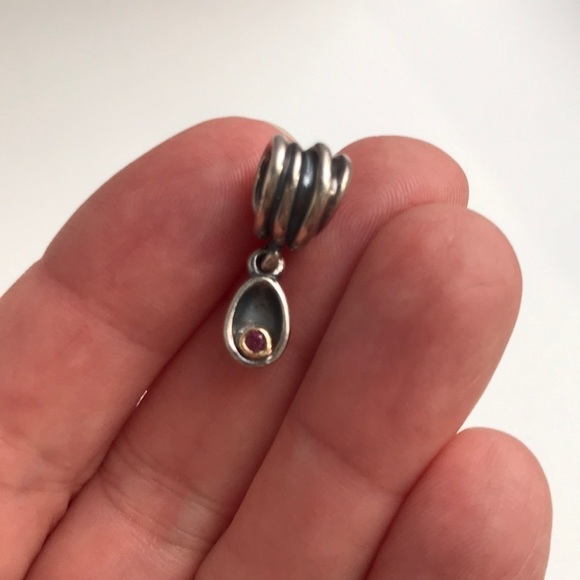 Pandora Genesis 925 Silver 14K Gold Rhodolite Dangle Charm Retired - Picture 5 of 15